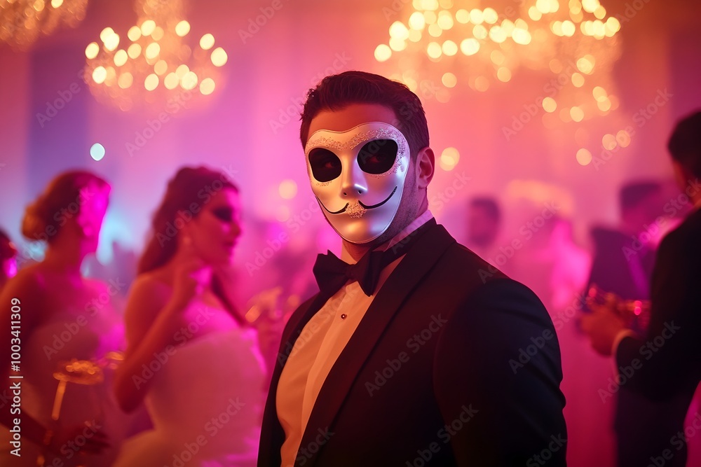 Dashing Gentleman Attends Lavish Masquerade Ball in Opulent Ballroom Dashing Gentleman Attends Lavish Masquerade Ball in Opulent Ballroom