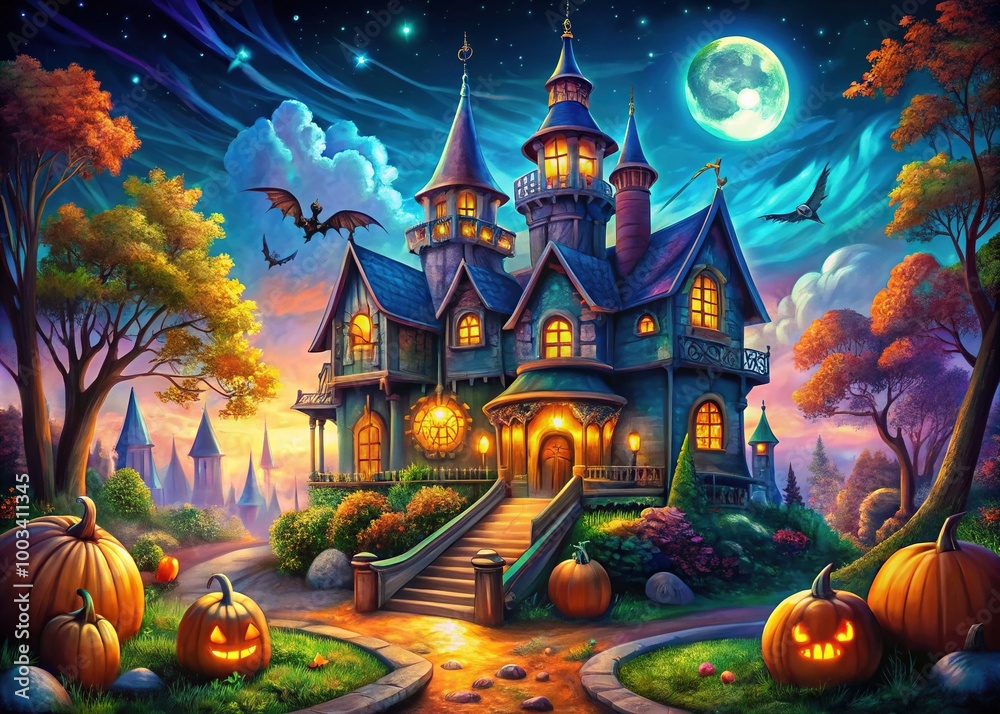 A magical Halloween palace adorned with whimsical architecture, enveloped in a spooky atmosphere, creating an enchanting scene filled with mystery and delight for all. A magical Halloween palace adorned with whimsical architecture, enveloped in a spooky atmosphere, creating an enchanting scene filled with mystery and delight for all.