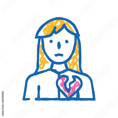 broken heart girl doodle icon sketch vector. broken heart girl sign. isolated symbol illustration