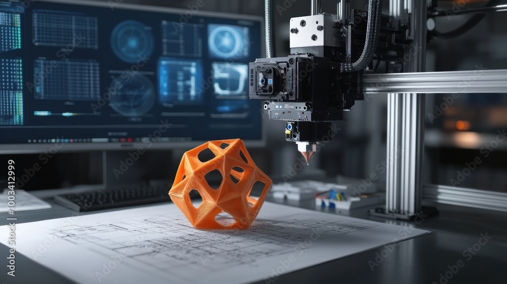 Fototapeta premium 3D Printing in Action: Creating a Geometric Shape