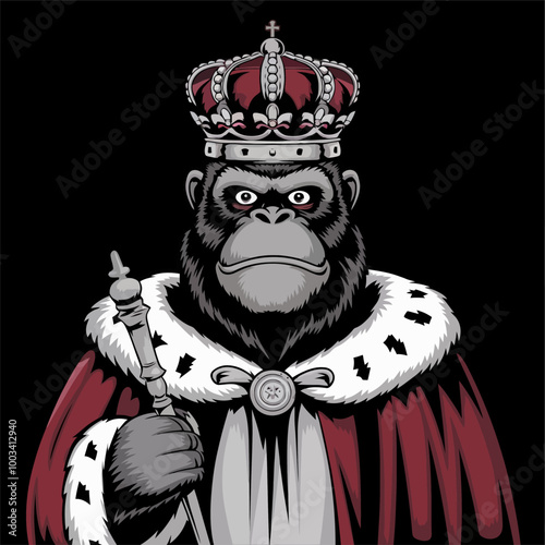 Majestic gorilla in a crown, king of the jungle