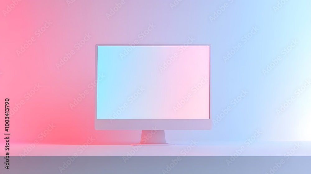 3D Minimal desktop with blank screen mockup, Empty screen for text, and logo replacement concept. 3d render illustration. 3D Minimal desktop with blank screen mockup, Empty screen for text, and logo replacement concept. 3d render illustration.