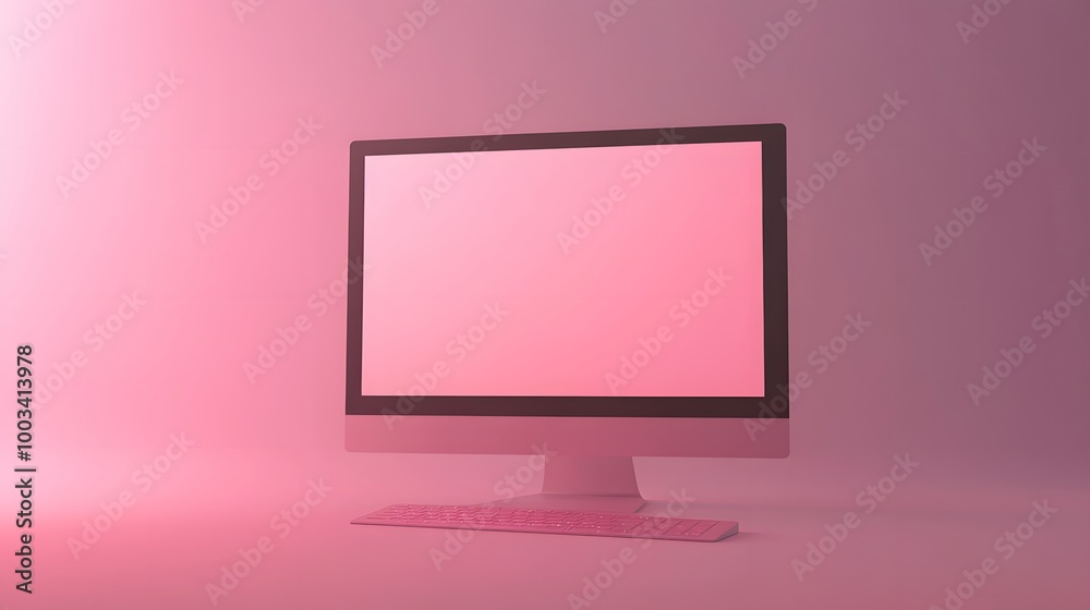 3D Minimal desktop with blank screen mockup, Empty screen for text, and logo replacement concept. 3d render illustration. 3D Minimal desktop with blank screen mockup, Empty screen for text, and logo replacement concept. 3d render illustration.