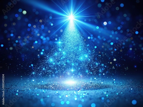 Glowing blue sparkles in a digital binary design emerge from a spotlight against a transparent backdrop, perfect for creative visuals and stunning graphic presentations.