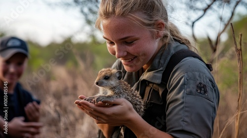 Photograph conservationists releasing rehabilitated animals back into the wild, highlighting efforts to protect and preserve wildlife  photo