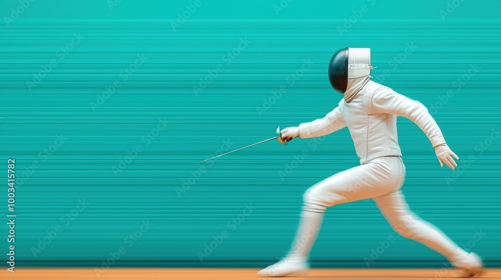 Fencer in motion against a vibrant background, showcasing speed and agility. Fencer in motion against a vibrant background, showcasing speed and agility.