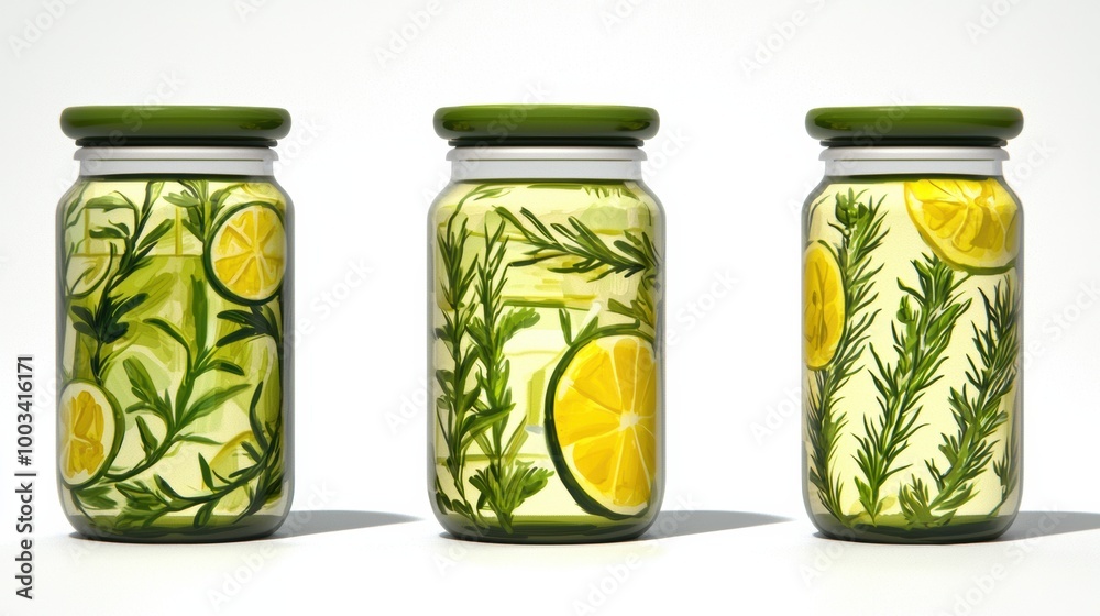 Fresh Herbal Infusions in Glass Jars Fresh Herbal Infusions in Glass Jars