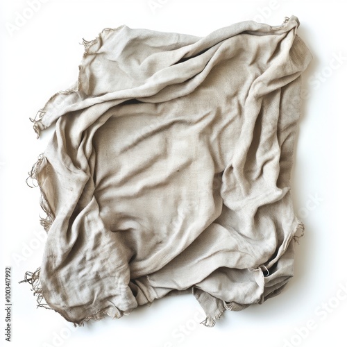 Soft, wrinkled beige fabric on a white isolated background.