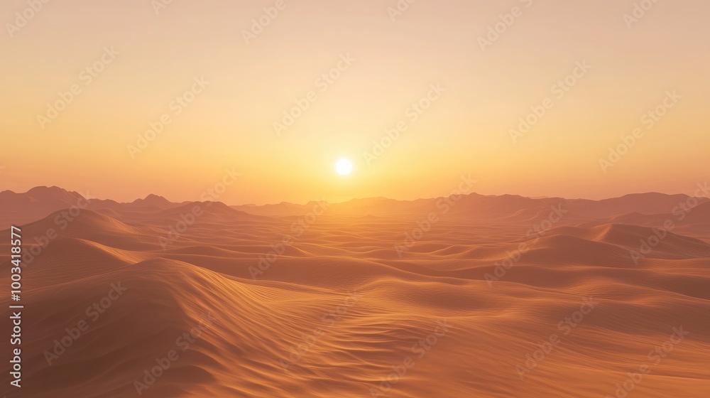 A hazy desert at sunset, with the sun casting a warm, soft glow over the rippling sand dunes and the distant horizon. A hazy desert at sunset, with the sun casting a warm, soft glow over the rippling sand dunes and the distant horizon.