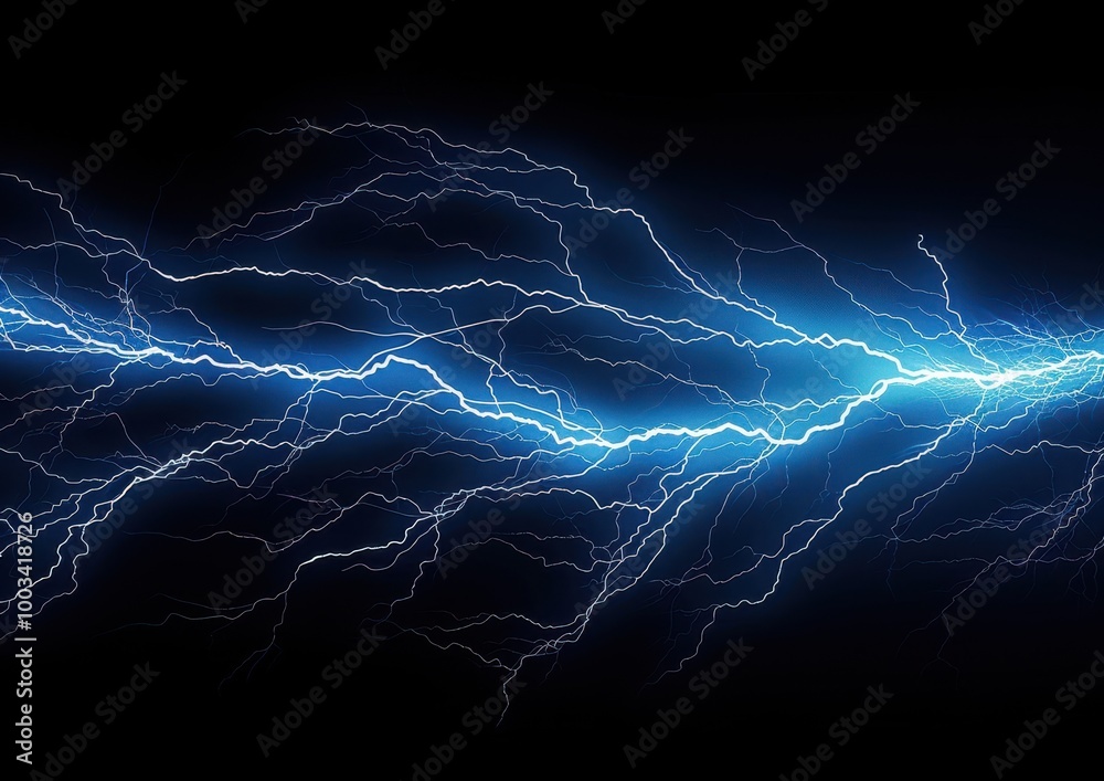 Blue Lightning Bolts on Black Background Blue Lightning Bolts on Black Background