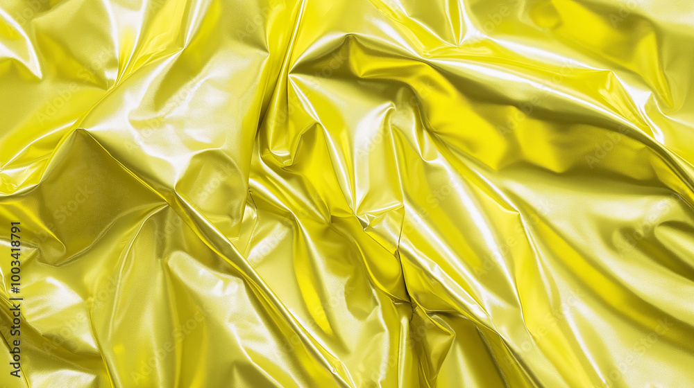 a close-up, top-down view of the surface of an extremely over-inflated metallic neon yellow down jacket, offering a bold, shiny yellow tone a close-up, top-down view of the surface of an extremely over-inflated metallic neon yellow down jacket, offering a bold, shiny yellow tone