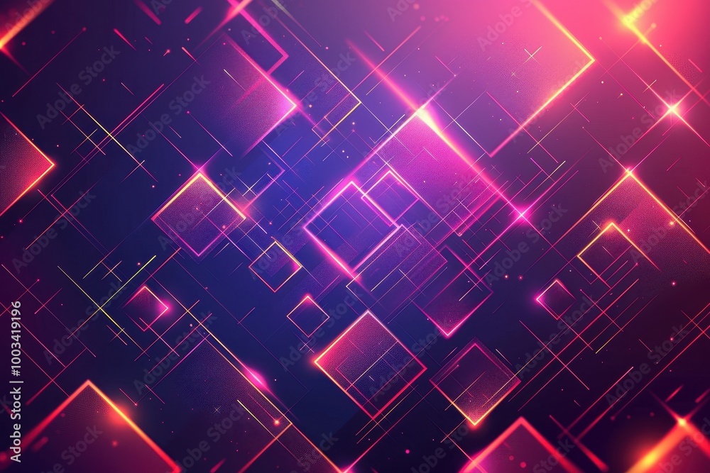 Abstract Glowing Squares and Lines in a Vibrant Purple and Pink Background Abstract Glowing Squares and Lines in a Vibrant Purple and Pink Background