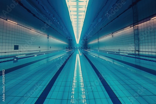 An Empty Indoor Swimming Pool with Tile Walls and a Long, Straight Lane