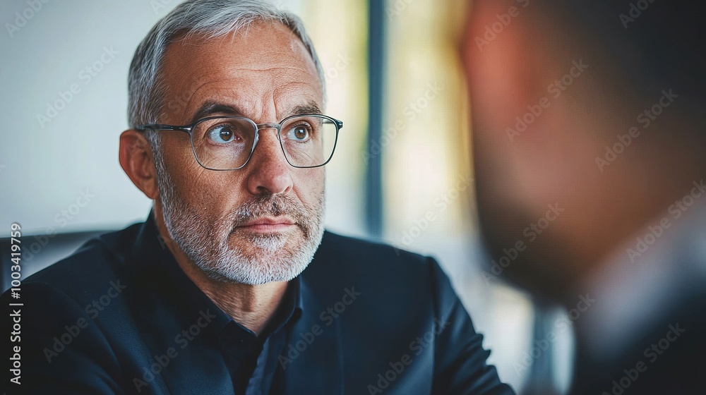 Thoughtful Man in Business Meeting Thoughtful Man in Business Meeting
