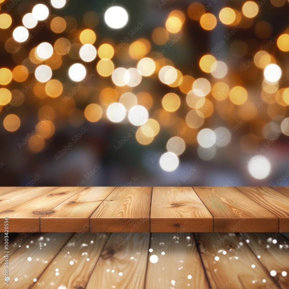 Wooden Tabletop with Sparkling Lights Wooden Tabletop with Sparkling Lights