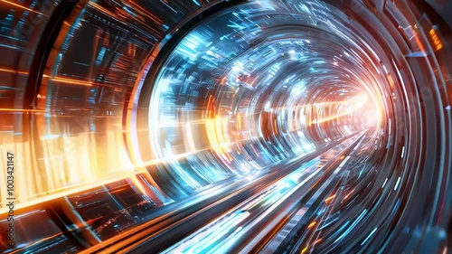 Futuristic Sci-Fi Time Tunnel with Glowing Lights