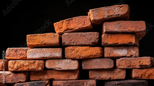 Stacked Red Bricks on Dark Background for Design Use