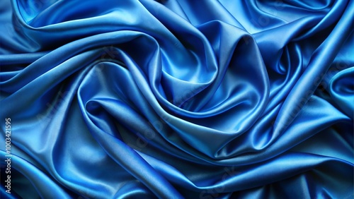 Elegant blue satin fabric texture with soft folds and luxurious sheen.