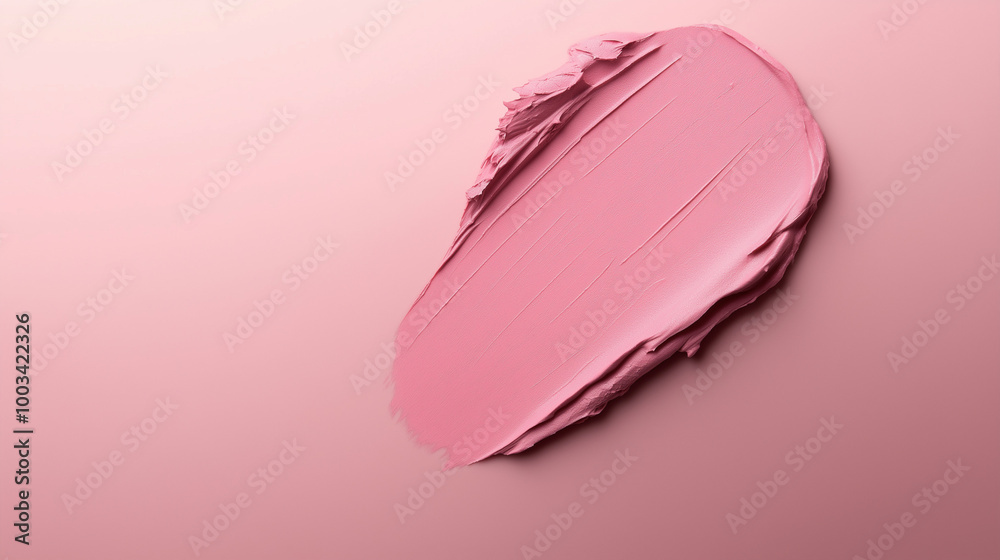 Fototapeta premium a single, elegant swatch of blush pink lipstick on blush pink background, with soft color gradients and subtle sheen to highlight the texture and glossiness of lip makeup