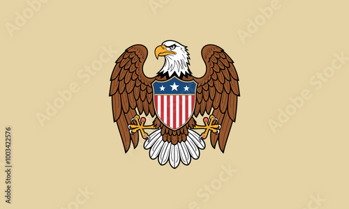 Majestic eagle with shield, wings spread, patriotic symbol