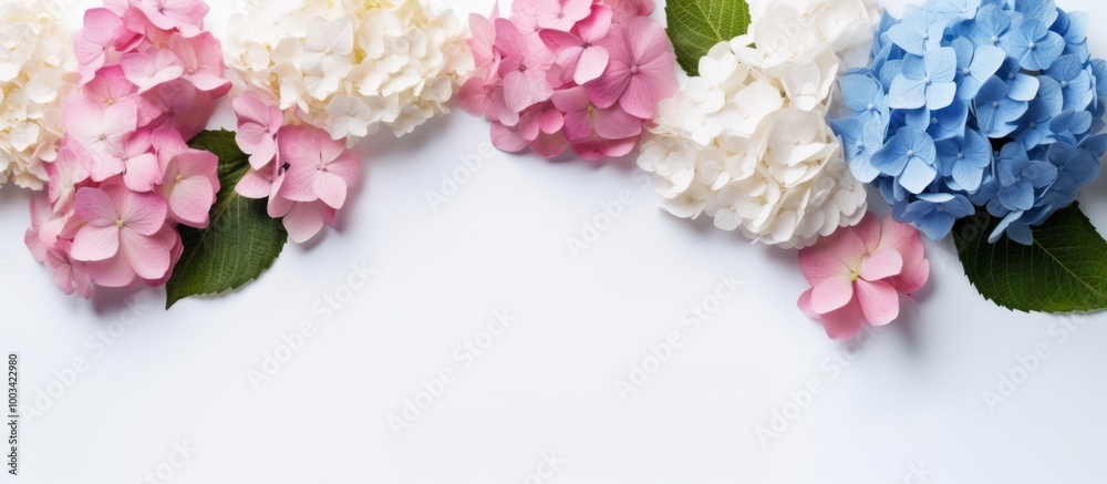 Colorful Hydrangeas on White Background Colorful Hydrangeas on White Background