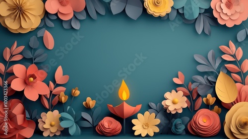 Vibrant Diwali Celebrations: Colorful Lights, Paper Art Diyas, Flowers, and Patterns for Festive Banner Background photo