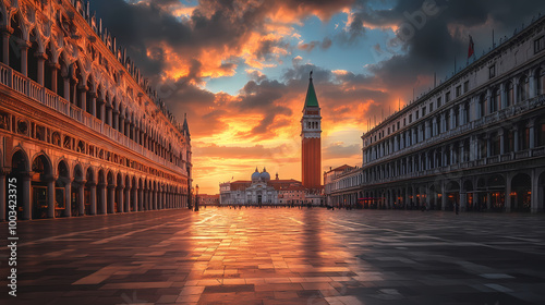 Piazza san marco venezia quadro arte dipinto. Italian Piazza. Illustration photo