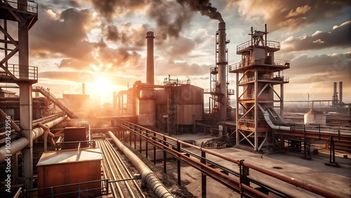 Industrial Sunset: Steel Mill at Golden Hour