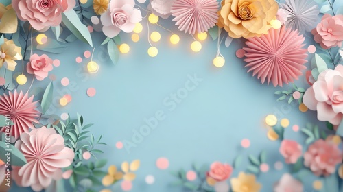 Glowing Diwali Lights and Paper Art Decorations on Vibrant Background for Festive Banners