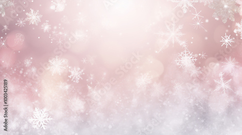 Pink Winter Background with Falling Snowflakes