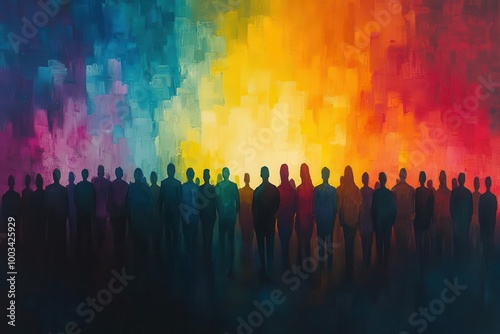 vibrant abstract illustration of a diverse crowd capturing the essence of energy movement and unity through a kaleidoscope of colors and forms