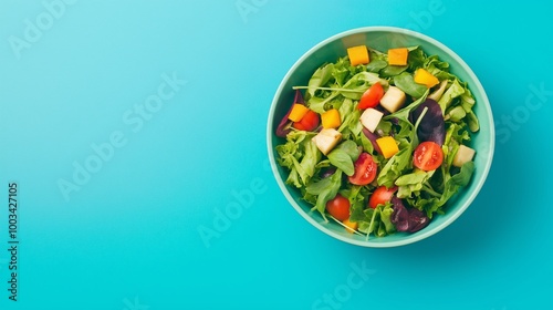 Fresh Colorful Salad in a Bowl on a Blue Background