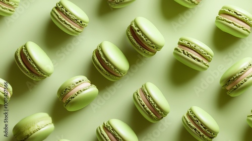 Wallpaper Mural Matcha green macaron pattern pastry cookie dessert seamless background Torontodigital.ca
