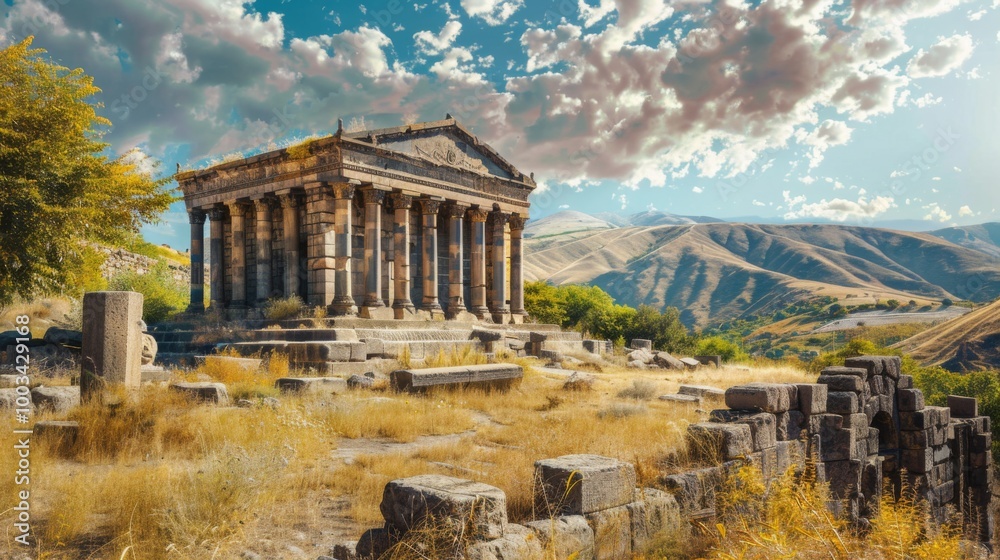 Fototapeta premium Temple of Garni in Beautiful Armenian Landscape