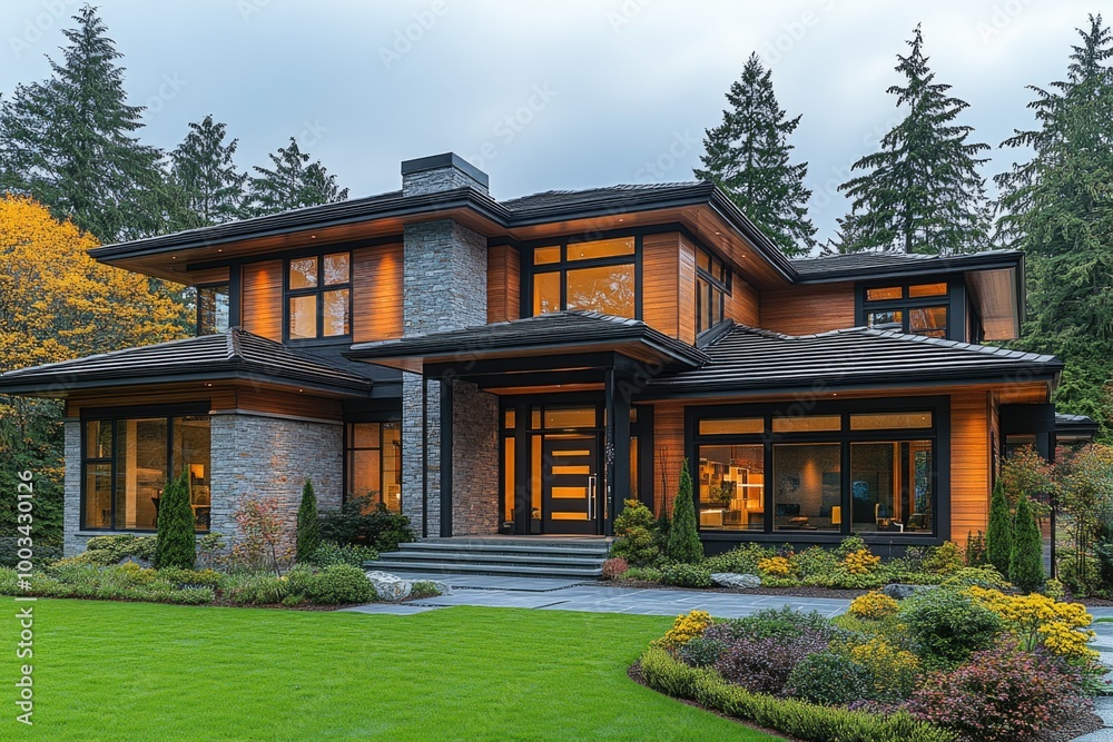 Modern Two-Story Home in North Vancouver with Vibrant Spring Views and a Beautiful Slate Rooftop Modern Two-Story Home in North Vancouver with Vibrant Spring Views and a Beautiful Slate Rooftop