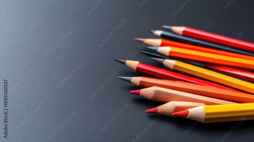 Colorful Pencils Arranged on Black Background Colorful Pencils Arranged on Black Background