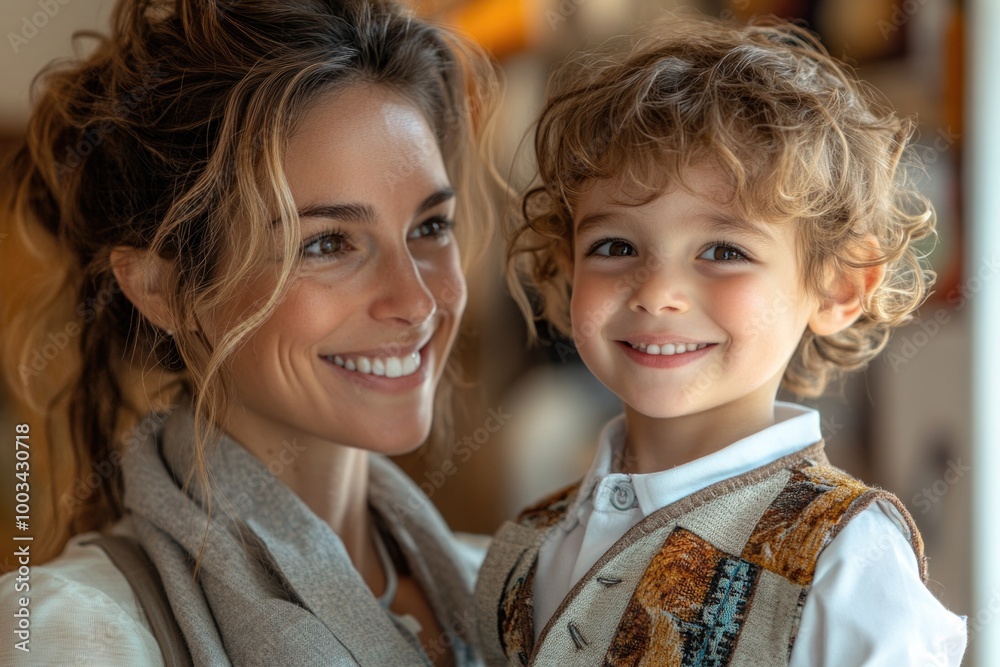 A Parent and Child Share Joyful Moments While Trying on a New School Uniform Together A Parent and Child Share Joyful Moments While Trying on a New School Uniform Together