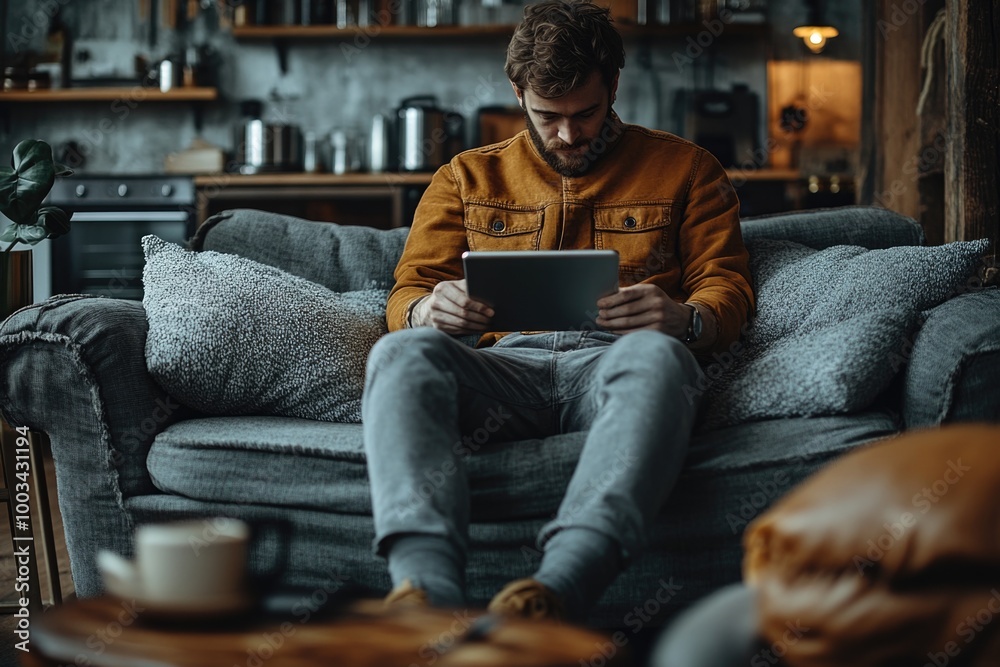 Comparing Kitchen Appliances Online While Relaxing on the Couch with a Tablet Comparing Kitchen Appliances Online While Relaxing on the Couch with a Tablet