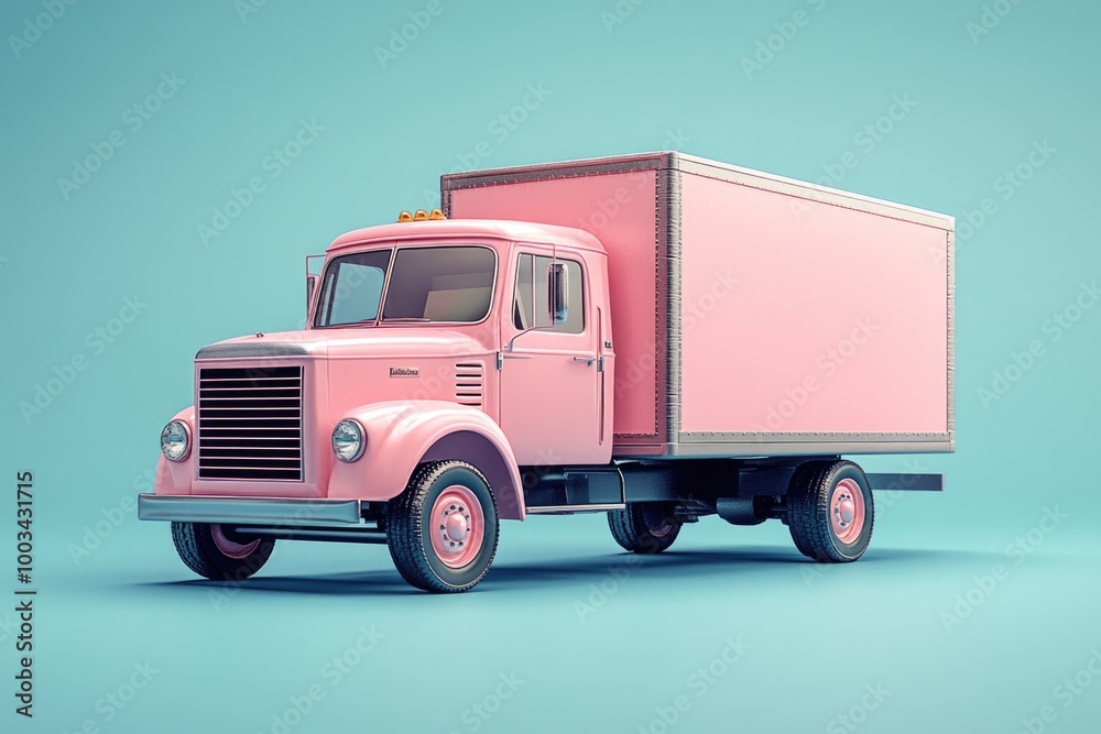 Whimsical Pink Toy Truck with Cardboard Boxes on a Bright Blue Background for a Fun Moving Adventu