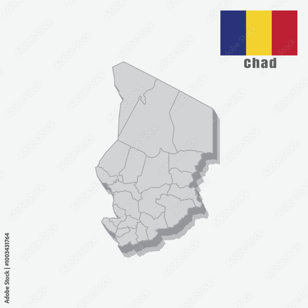 3D map of Chad with separated sections on a white background 3D map of Chad with separated sections on a white background