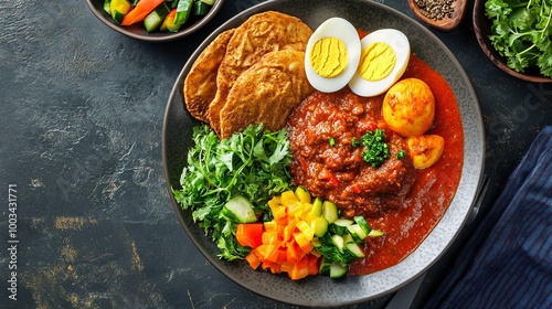 Delicious plate of mixed Nigerian cuisine photo