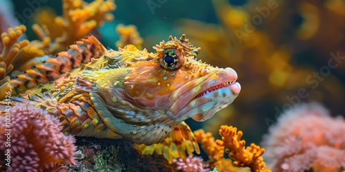 Flathead fish from the Platycephalidae family, commonly known as crocodile fish, belonging to the Osteichthyes class. photo