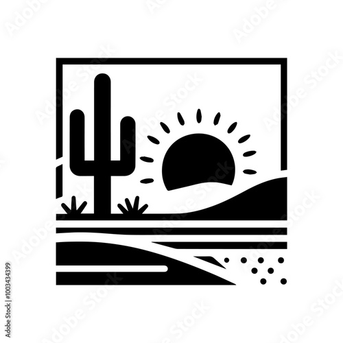 Geometric Cactus Silhouette in Minimalist Desert Art