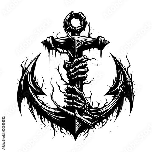 Skeleton Hand Grasping Vintage Anchor for Bold T-Shirt Design