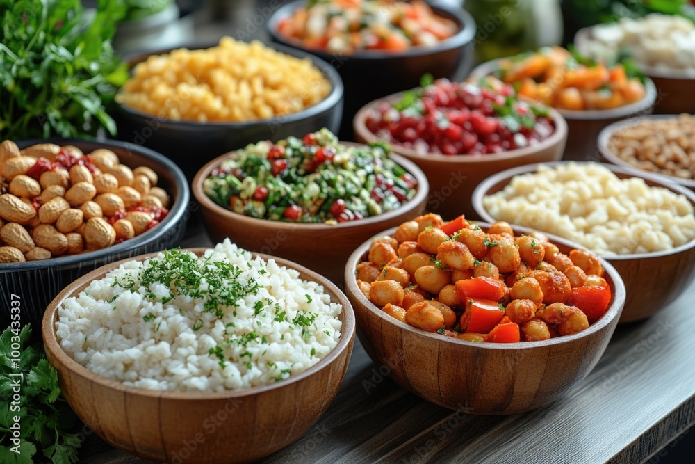 A Colorful Display of Meal Options Highlighting Common Allergens in a Vibrant Food Arrangement