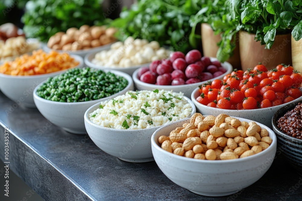 A Colorful Display of Meal Options Highlighting Common Allergens in a Vibrant Food Arrangement