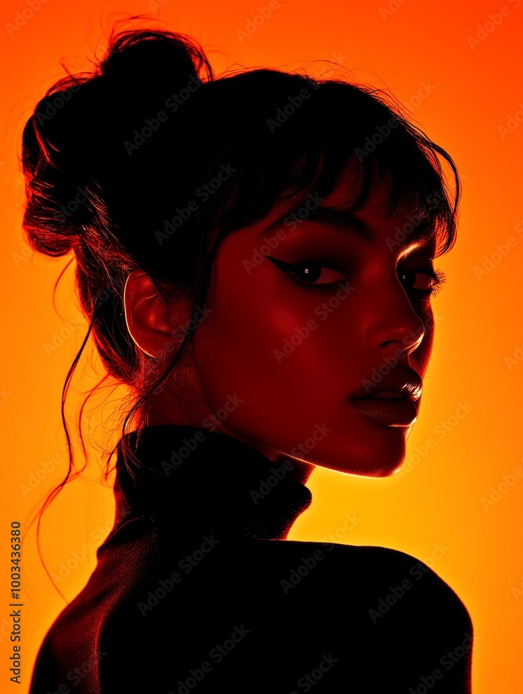 Side Portrait of Woman in Orange Glow Side Portrait of Woman in Orange Glow