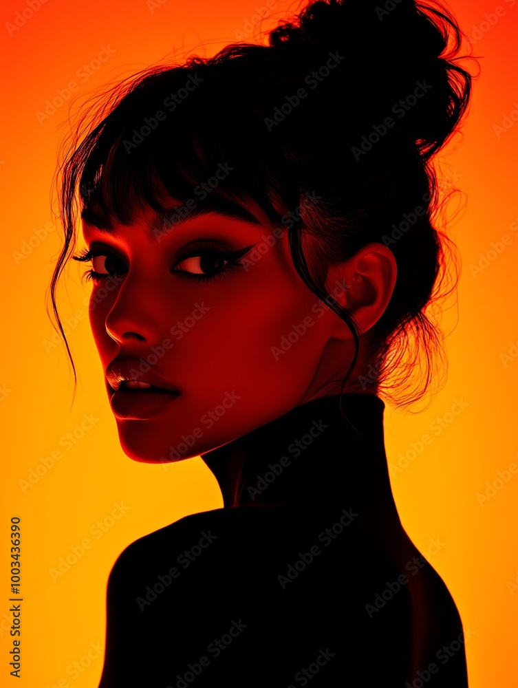 Side Portrait of Woman in Orange Glow Side Portrait of Woman in Orange Glow