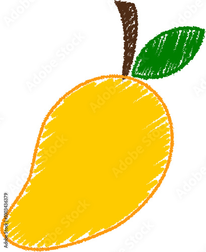 mango illustration with kindergarten crayon drawing style 