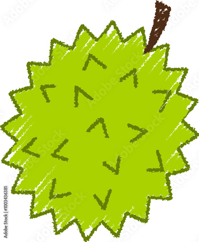 Durian illustration with kindergarten crayon drawing style 